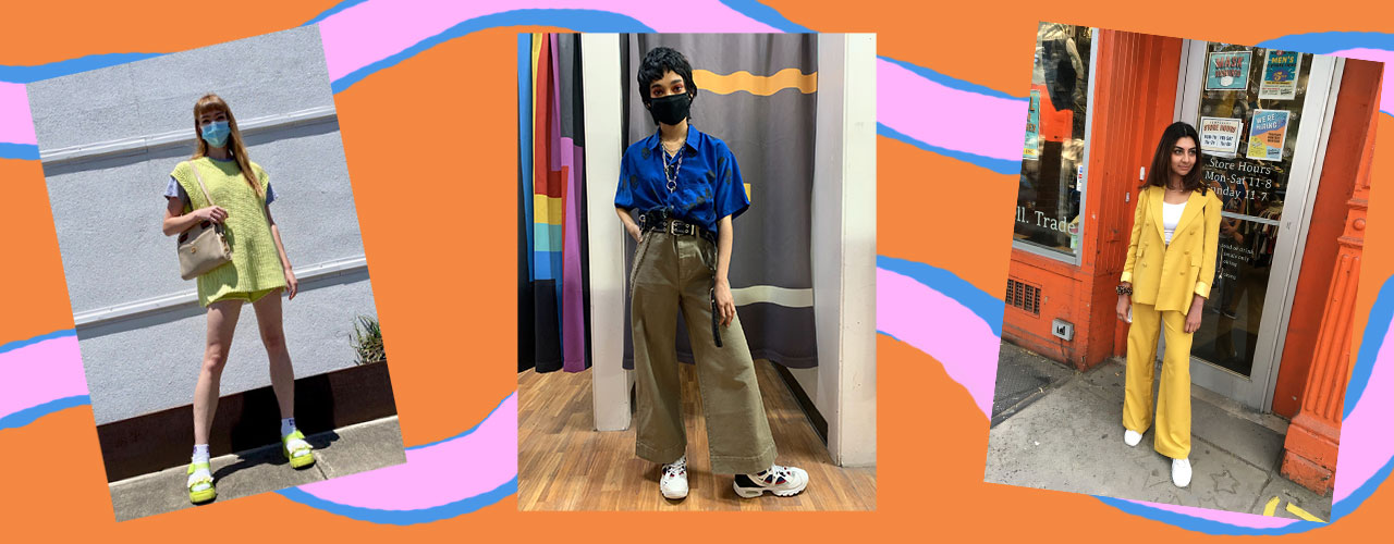 "5 Fall 2021 Trends We Can’t Wait to Wear" text over three photos of people in brightly-colored fall outfits