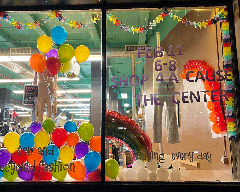 Buffalo Exchange New York Chelsea wstore window with rainbow decorations