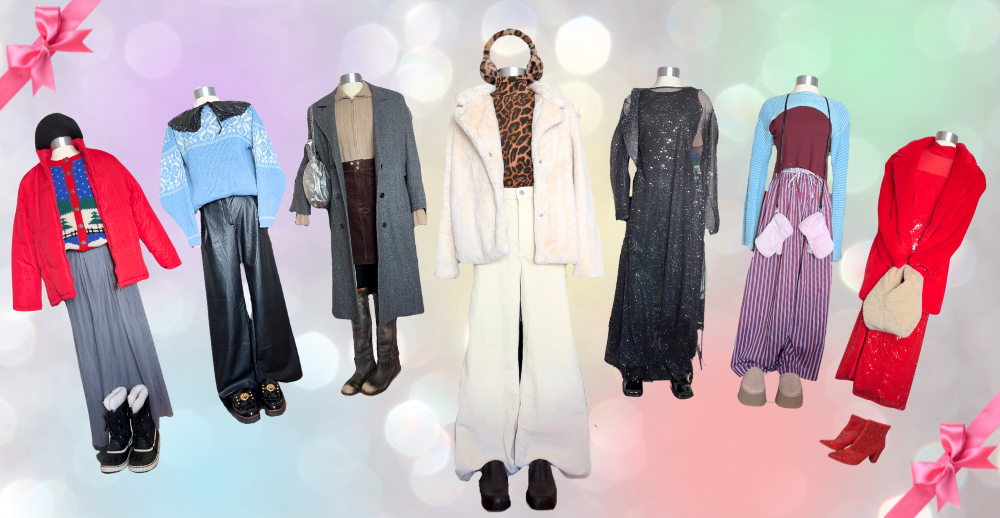 Holiday Outfit Blog Header Collage of winter outfits for different holiday season activities